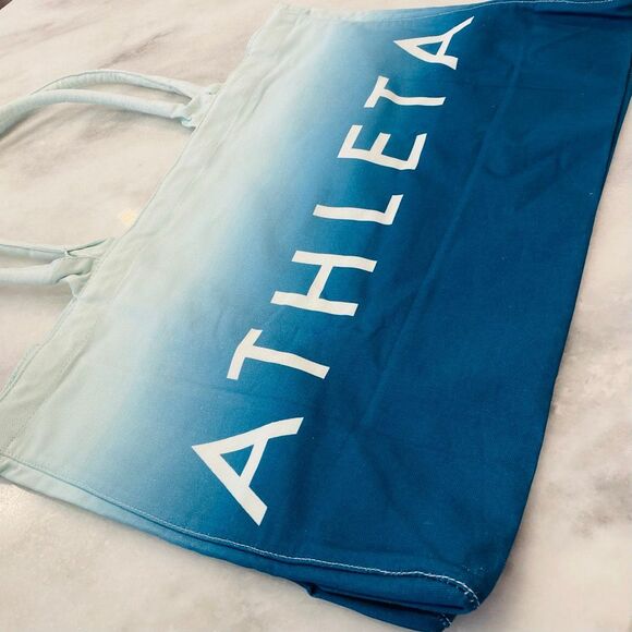 NWT Athleta Double Handle Ombre Canvas Beach Gym Tote Bag Blue One Size - Picture 5 of 8